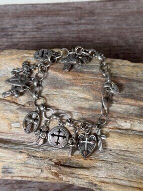 Brighton Religious Charm Bracelet Cross Angel Heart Silver Tone Retired